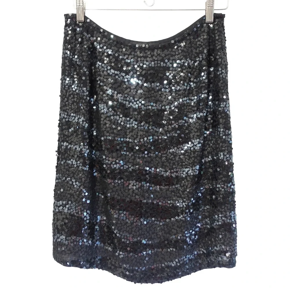 Antonio Melani Sequin Skirt Size 10 Black Silk Sparkly‎ Glam Cocktail Party Chic